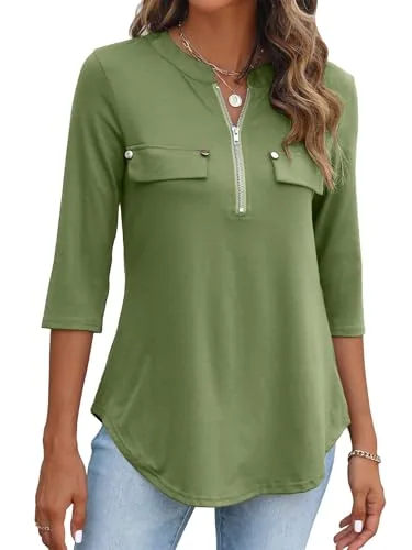 3/4-Sleeve Top, Olive Green