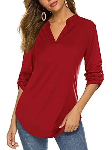 Long-Sleeve V-Neck Blouse III, Red