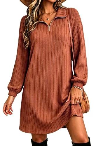 Long-Sleeve Dress, Caramel