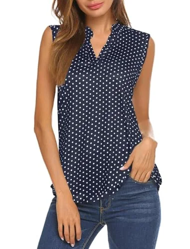 Sleeveless V-Neck Blouse, Navy Blue