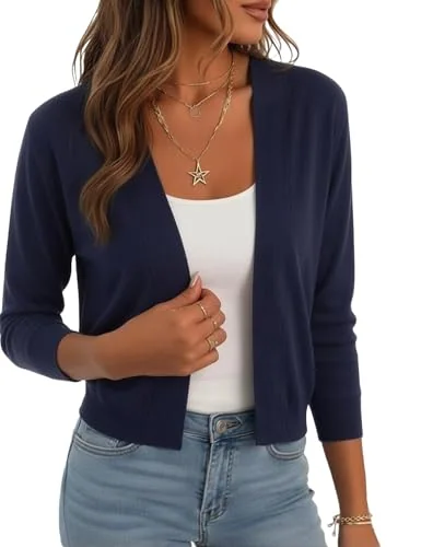 3/4-Sleeve Cropped Cardigan II, Navy Blue