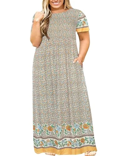 Round Neck Maxi Dress II, Boho Beige