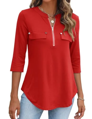 3/4-Sleeve Top, Red