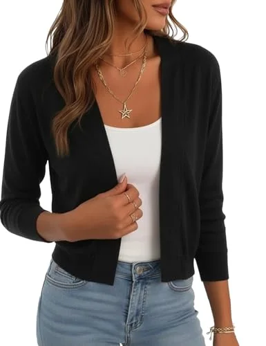 3/4-Sleeve Cropped Cardigan III, Black