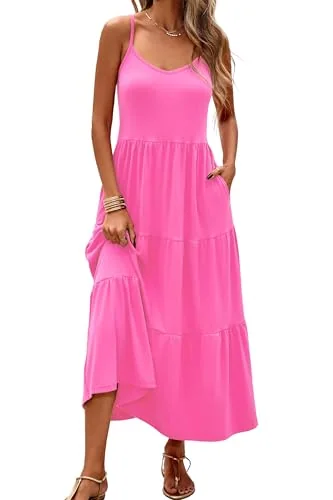 Sleeveless V-Neck Maxi Dress, Pink