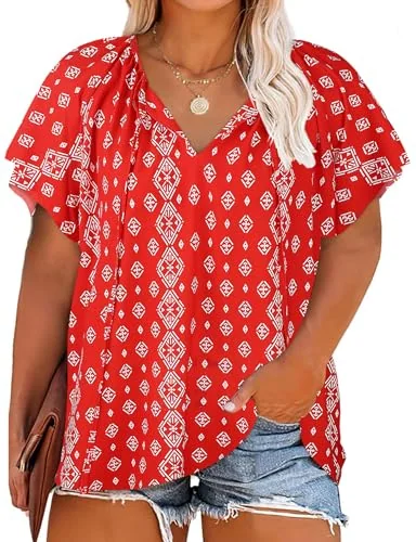 V-Neck Top, Red